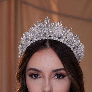 Sparkling Crystal Bead and Rhinestone Tiara - Glamourous Grace