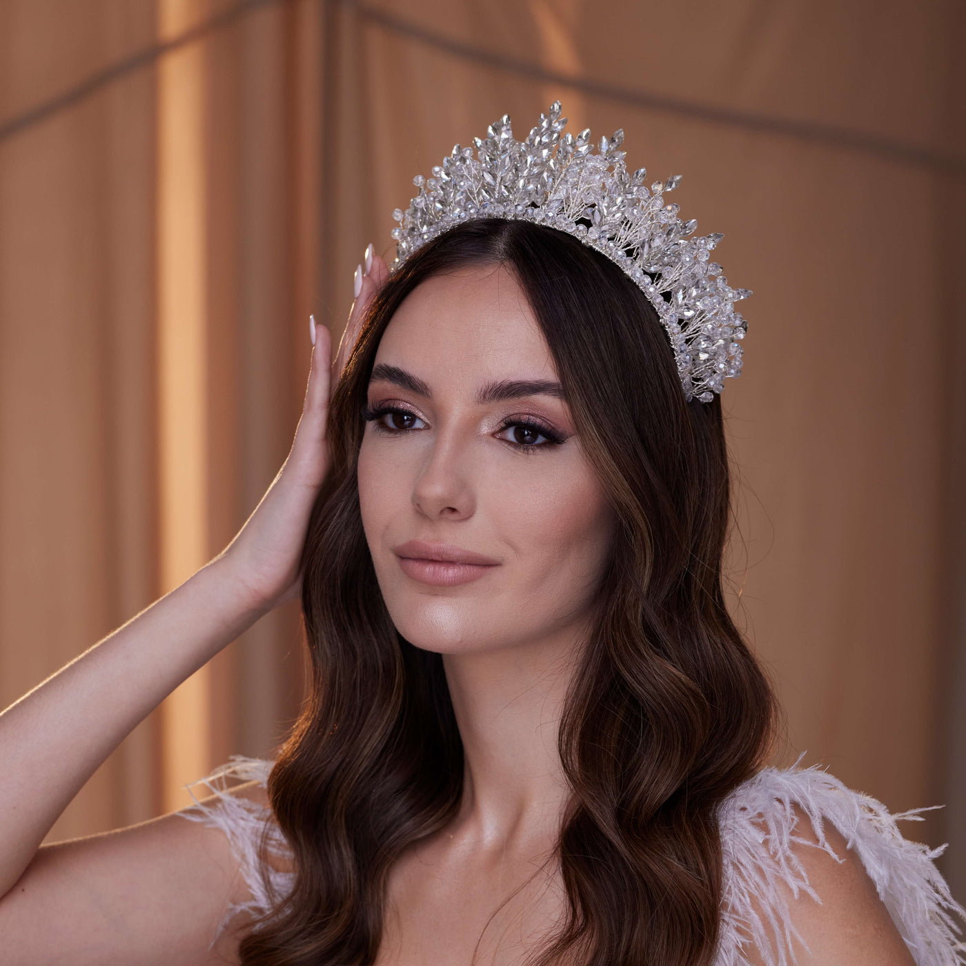 Sparkling Crystal Bead and Rhinestone Tiara - Glamourous Grace