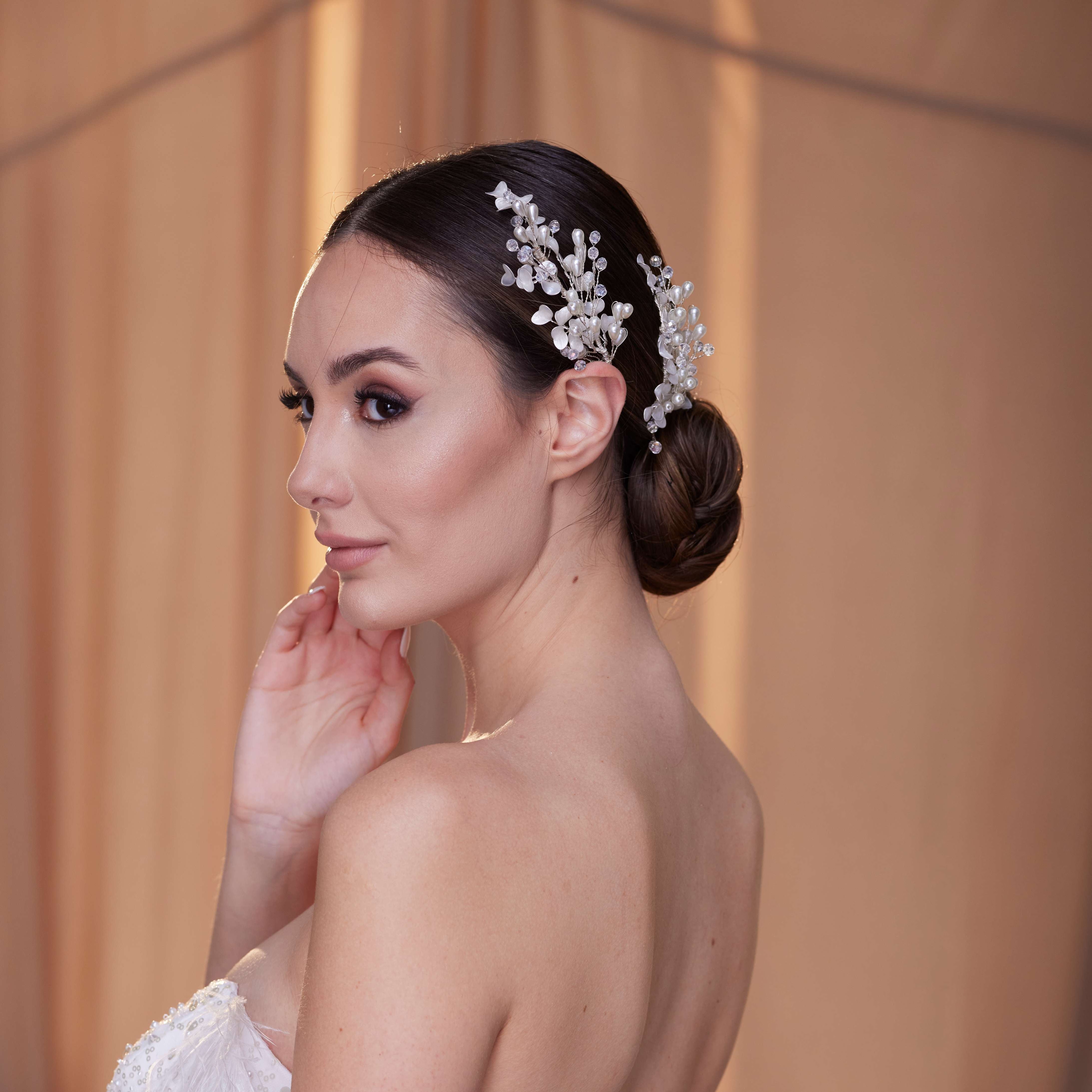 2-Piece Crystal Beaded Hair Vine Set - Glamourous Grace