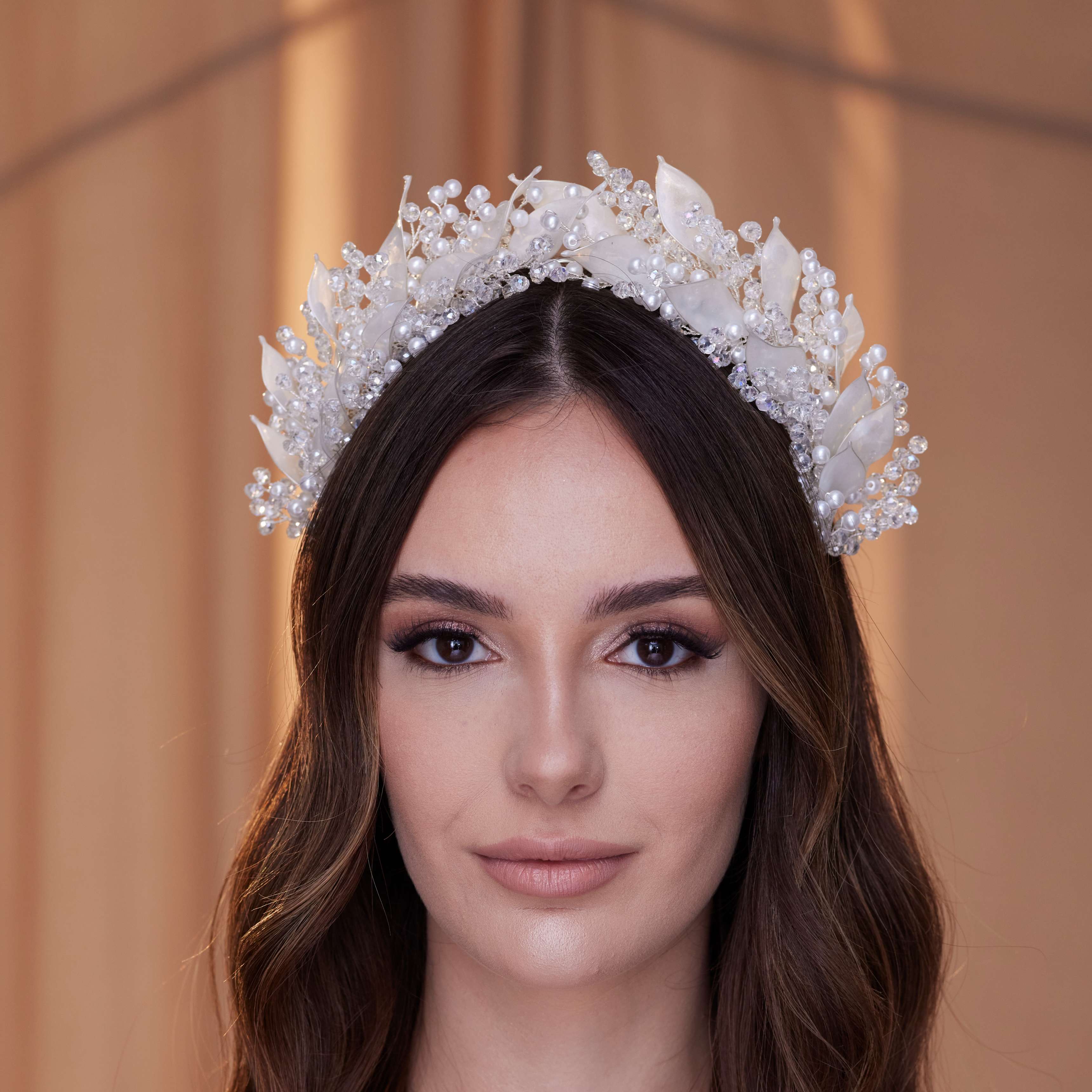 Crystal Pearl  Hair Band with Resin Leaves - Glamourous Grace