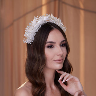 Crystal Pearl  Hair Band with Resin Leaves - Glamourous Grace