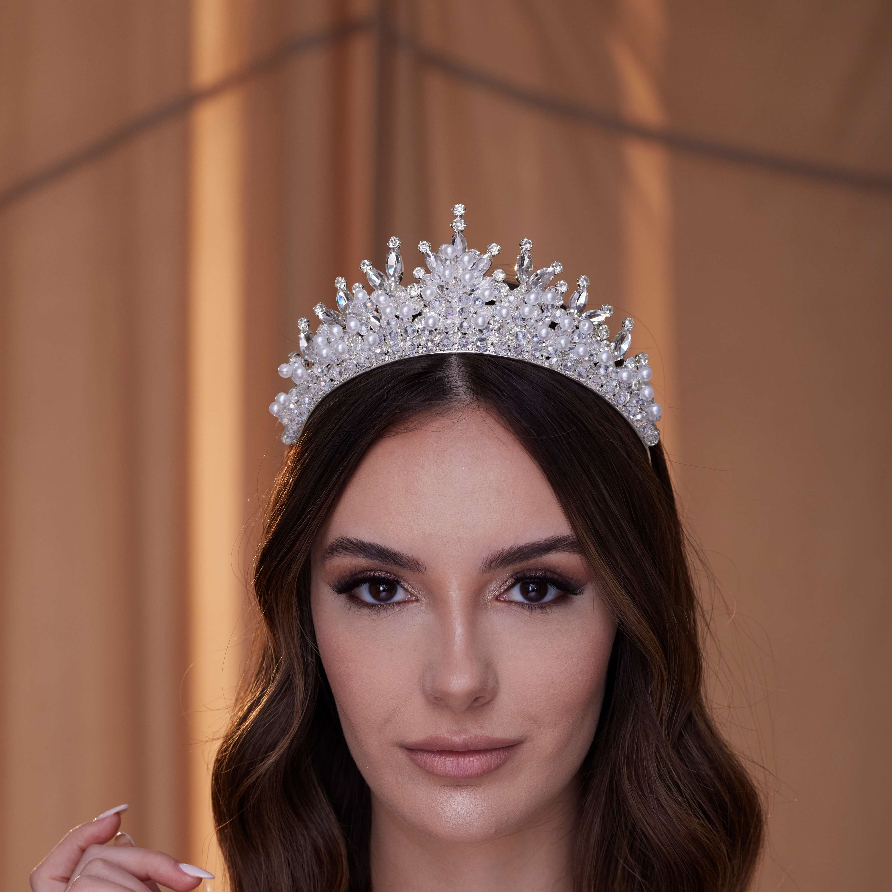 Crystal and Pearl Tiara - Glamourous Grace