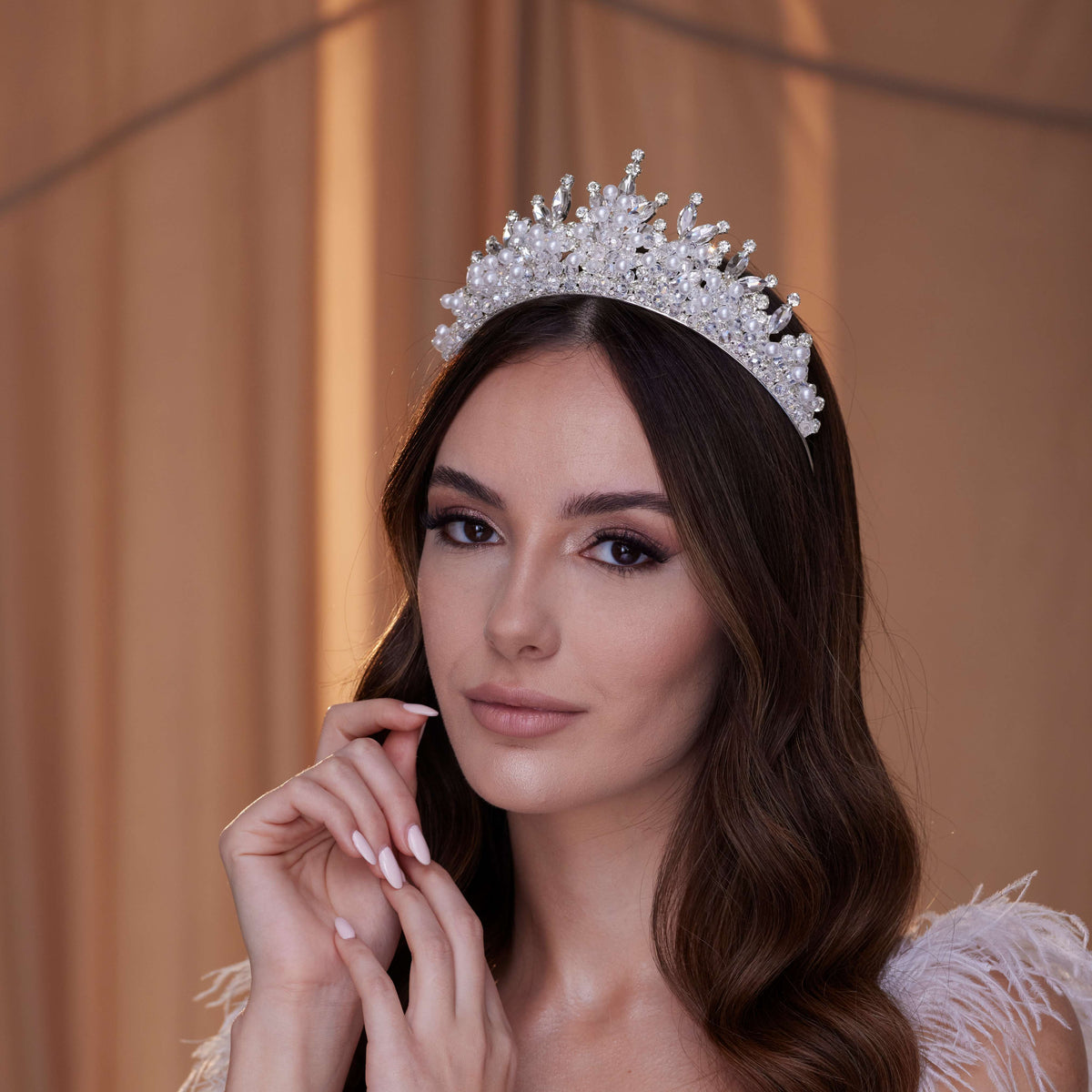 Crystal and Pearl Tiara - Glamourous Grace
