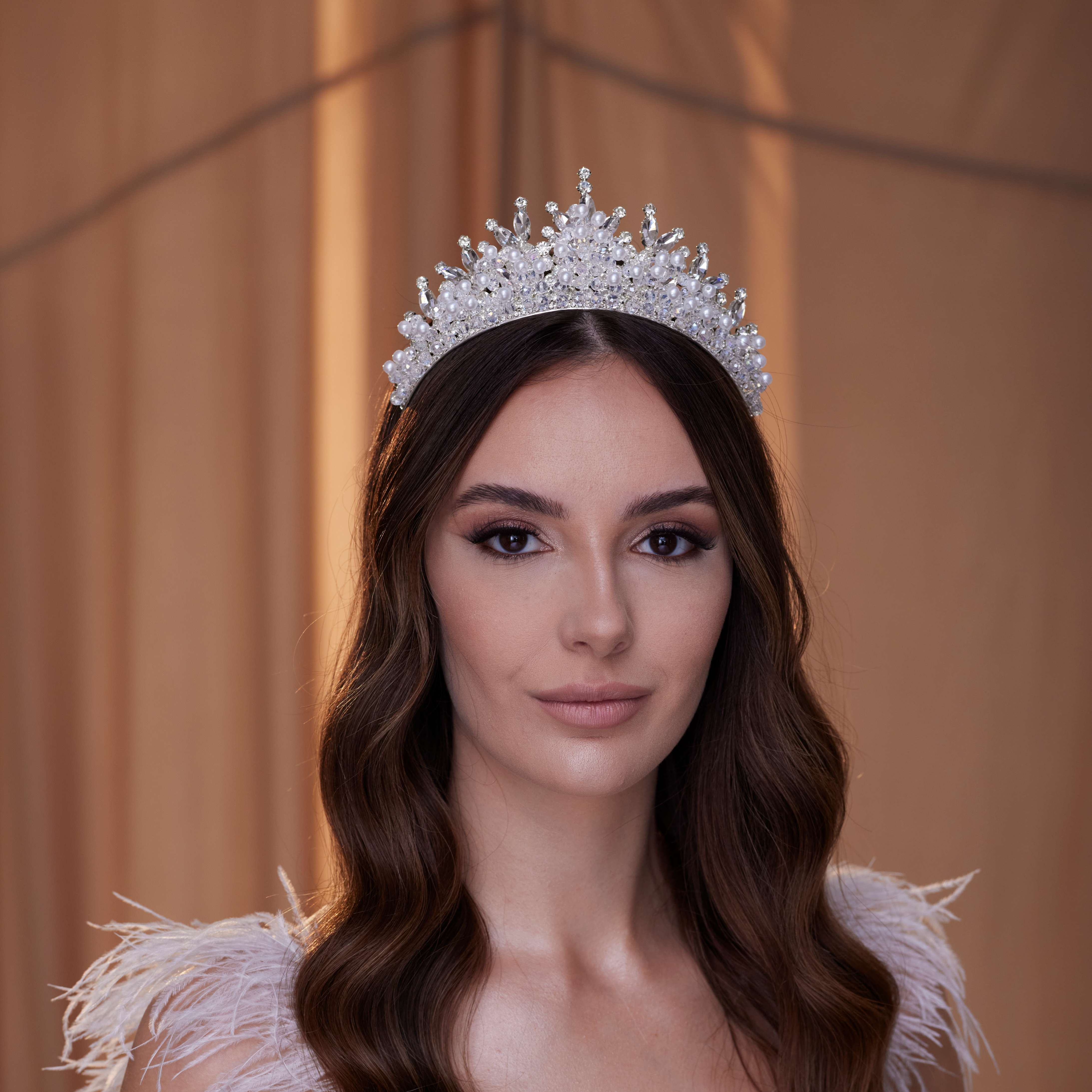 Crystal and Pearl Tiara - Glamourous Grace