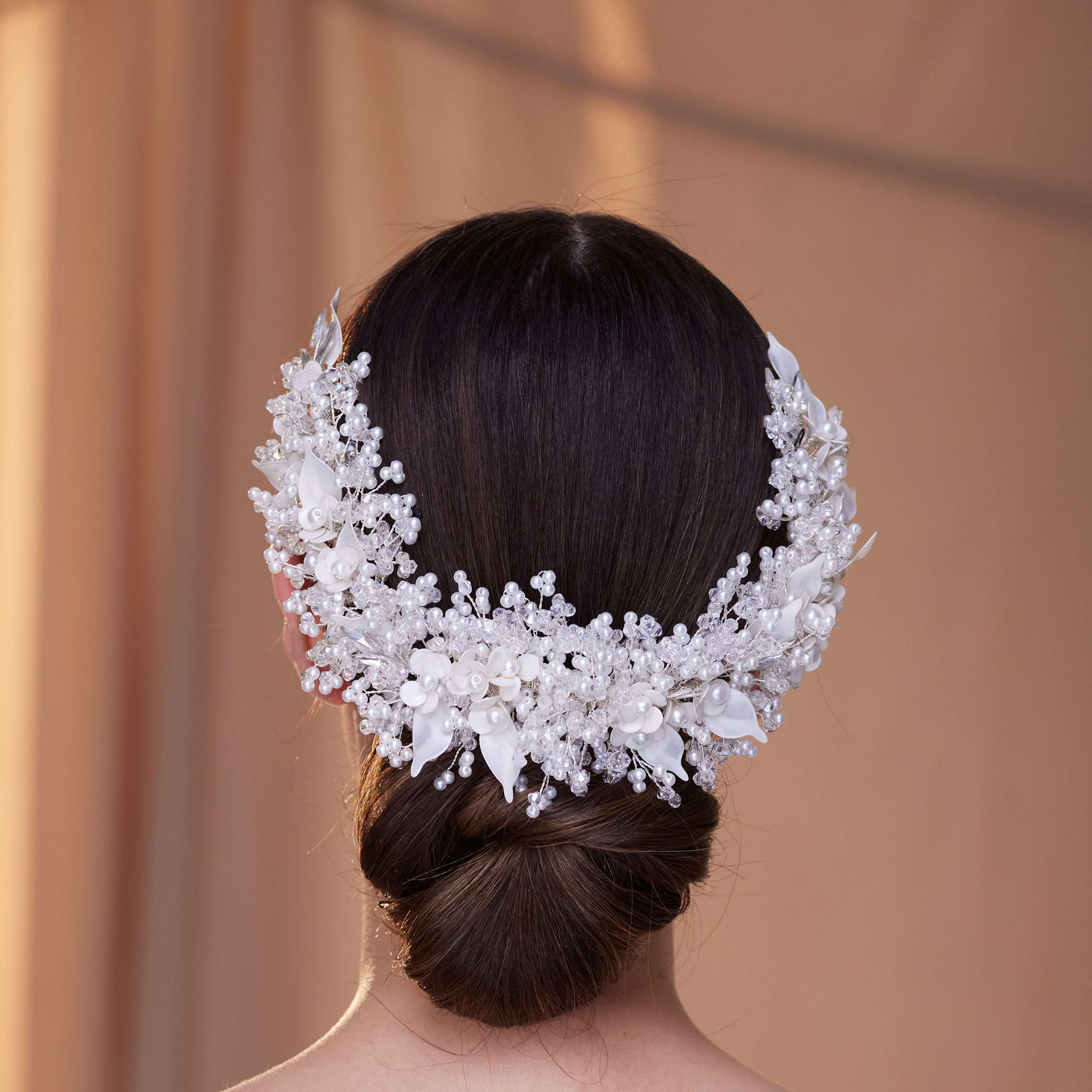 Exquisite Bridal Headpiece with Resin Flowers, Pearls, and Crystal Beads - Glamourous Grace