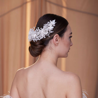 Exquisite Bridal Headpiece with Resin Flowers, Pearls, and Crystal Beads - Glamourous Grace