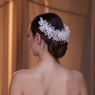 Exquisite Bridal Headpiece with Resin Flowers, Pearls, and Crystal Beads - Glamourous Grace