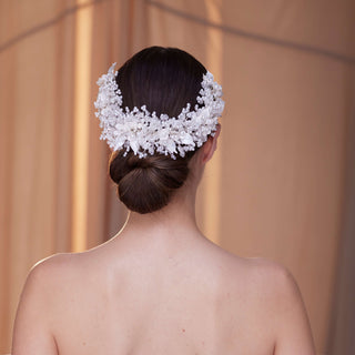 Exquisite Bridal Headpiece with Resin Flowers, Pearls, and Crystal Beads - Glamourous Grace