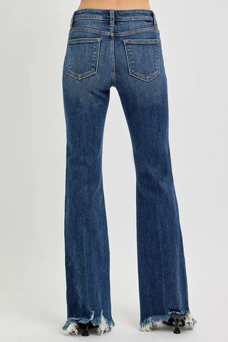 RISEN Mid Rise Chewed Frayed Hem Flared Leg Jeans