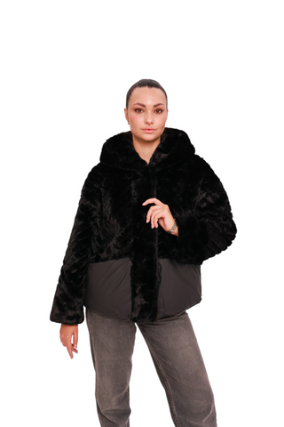 Montana Eco-Fur Down Coat in Black