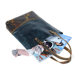 Blue Women's Leather Tote - Glamourous Grace