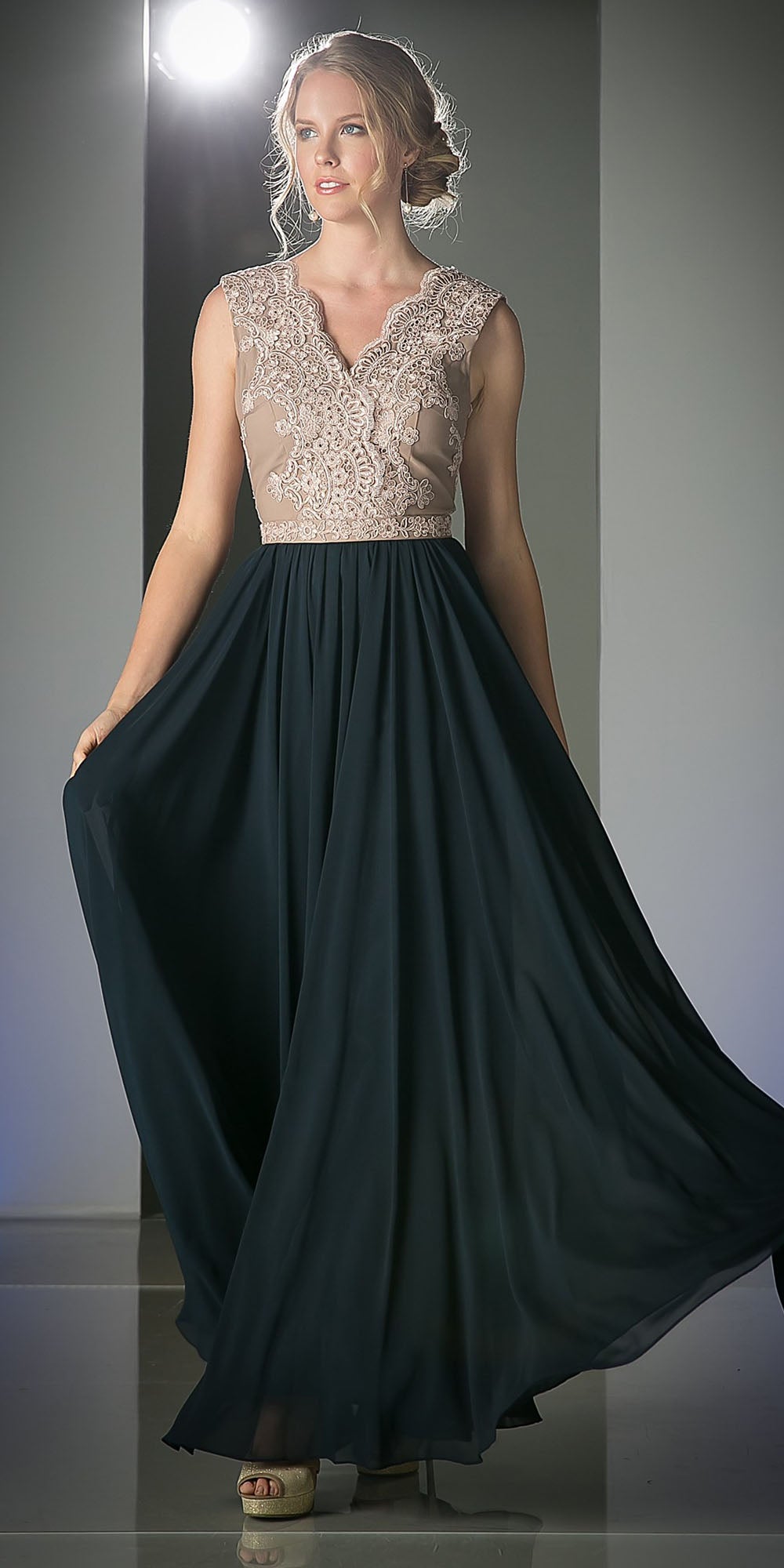 Cinderella Divine 1965 Sleeveless Dress V-Neck Embroidered Bodice - Glamourous Grace