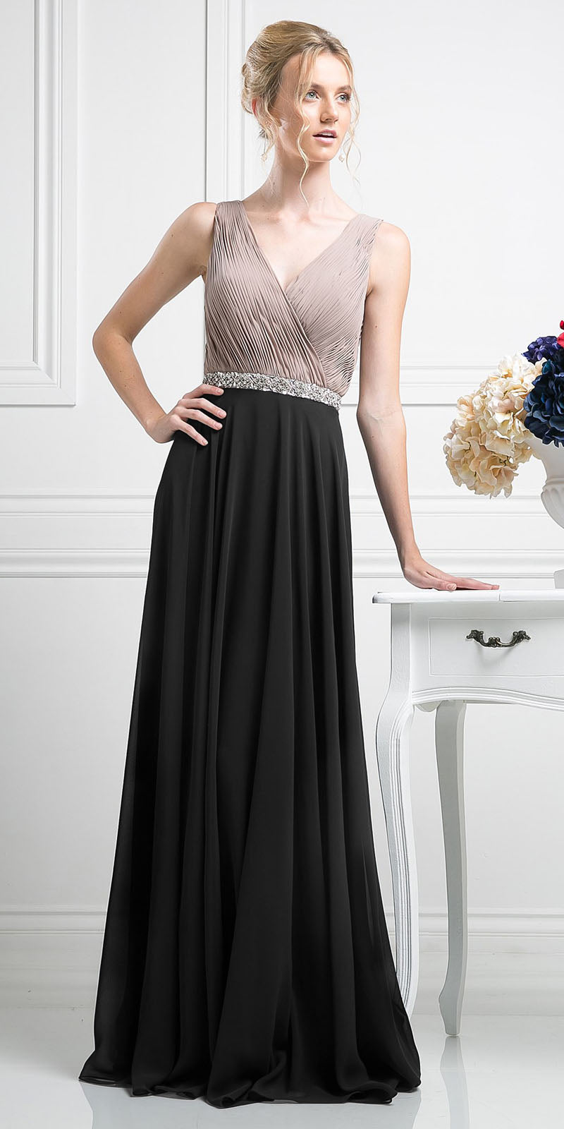 Cinderella Divine 1968 A-Line Chiffon Dress  Pleated V Neck - Glamourous Grace