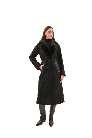 Genuine Mink Fur Eco Suede Coat