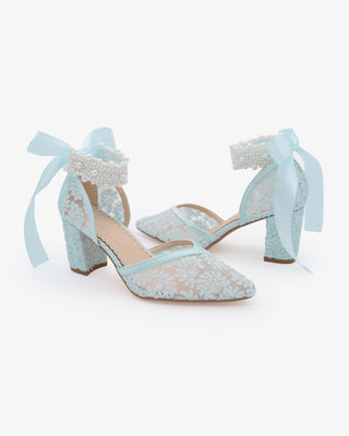 Lace Block Heel For Weddings with Perla Ankle Strap