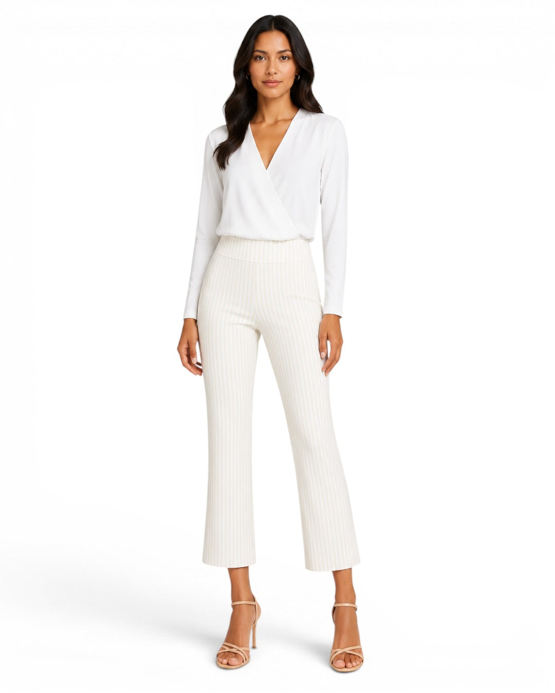 Krazy Larry P600 Pull on Wide Ankle Pant - Oatmeal Stripe