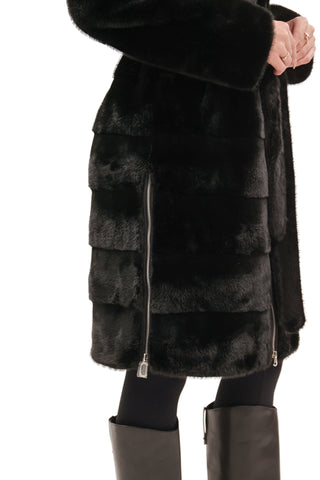Faux Mink Effect Fur Hooded Coat