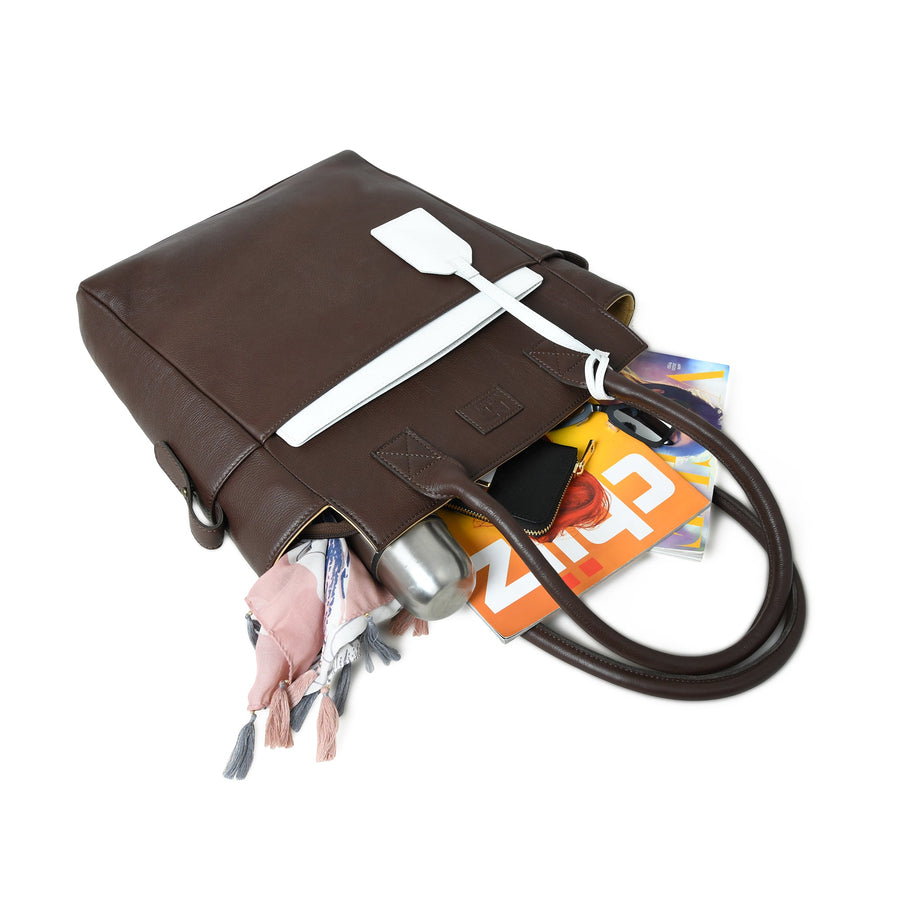 Chestnut Charm Brown Leather Tote - Glamourous Grace