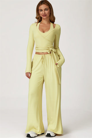 The Sprint Long Sleeve Crop Top Halter Tank Top Sweatpants 3-Piece Set