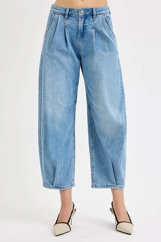 RISEN Mid Rise Fit Crop Wide Volume Leg Jeans