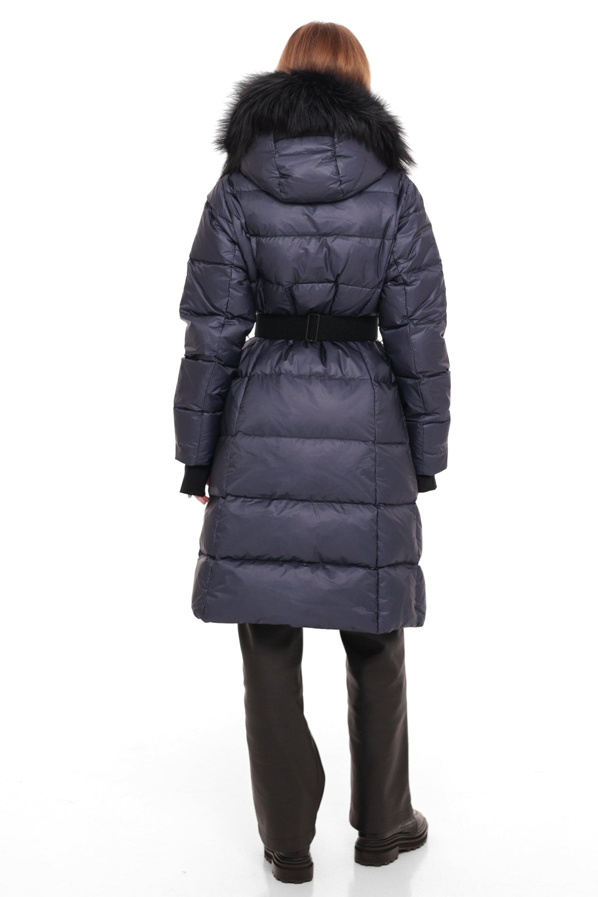 Cyrus Genuine Fur Trim Down Fill Coat in Navy