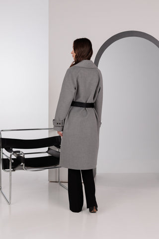 Karina Belted Wool Cashmere Blend Overcoat in Grey