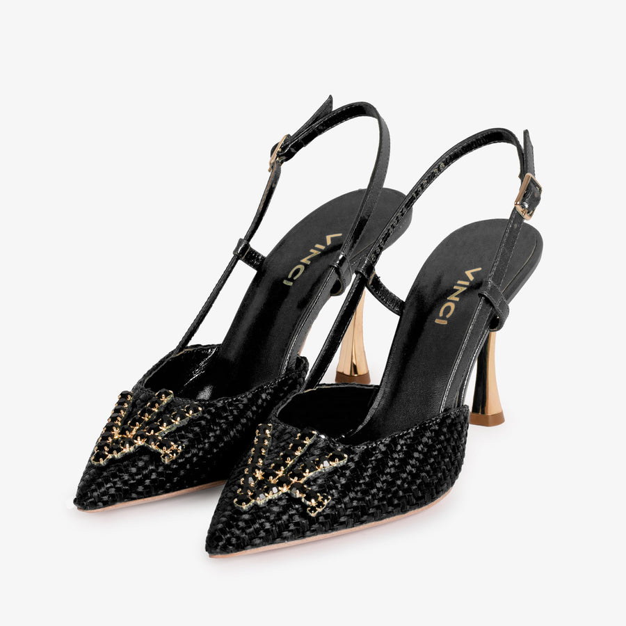 The Luna Black Leather Slingback Women Sandal - Glamourous Grace