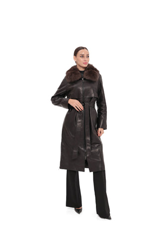 Genuine Leather Polar Fox Trim Coat