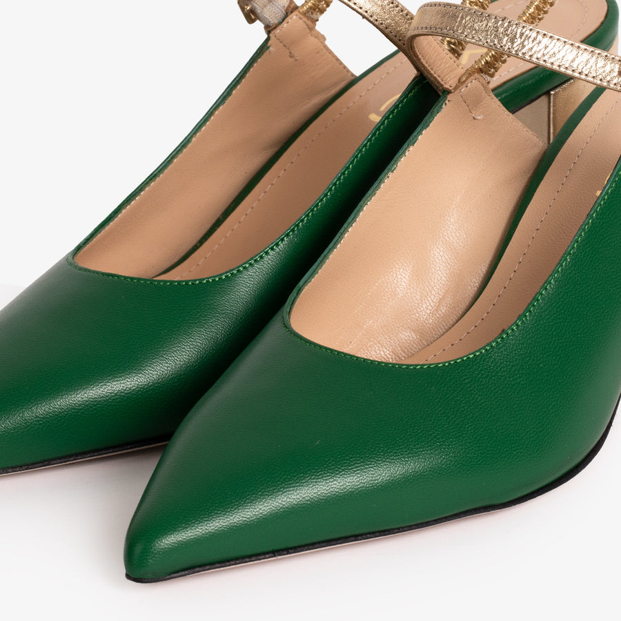 The Pompei Green Leather Women Slingback Sandal - Glamourous Grace