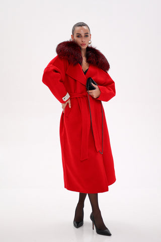 Saga®Furs Silver Fox Wool Alpaca Wraparound Coat