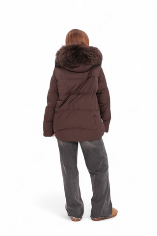 Utah Genuine Fur Trim Down Fill Jacket in Fig