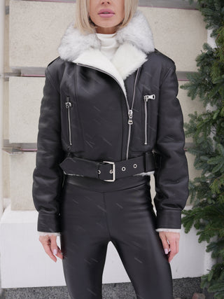 Willow Genuine Shearling Coat in Black/White