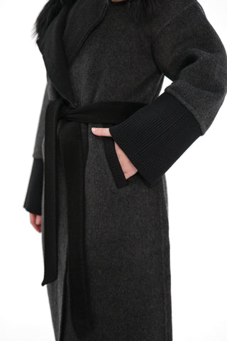 Boston Genuine Silver Fox Cashmere Blend Double-Face Coat in Graphite