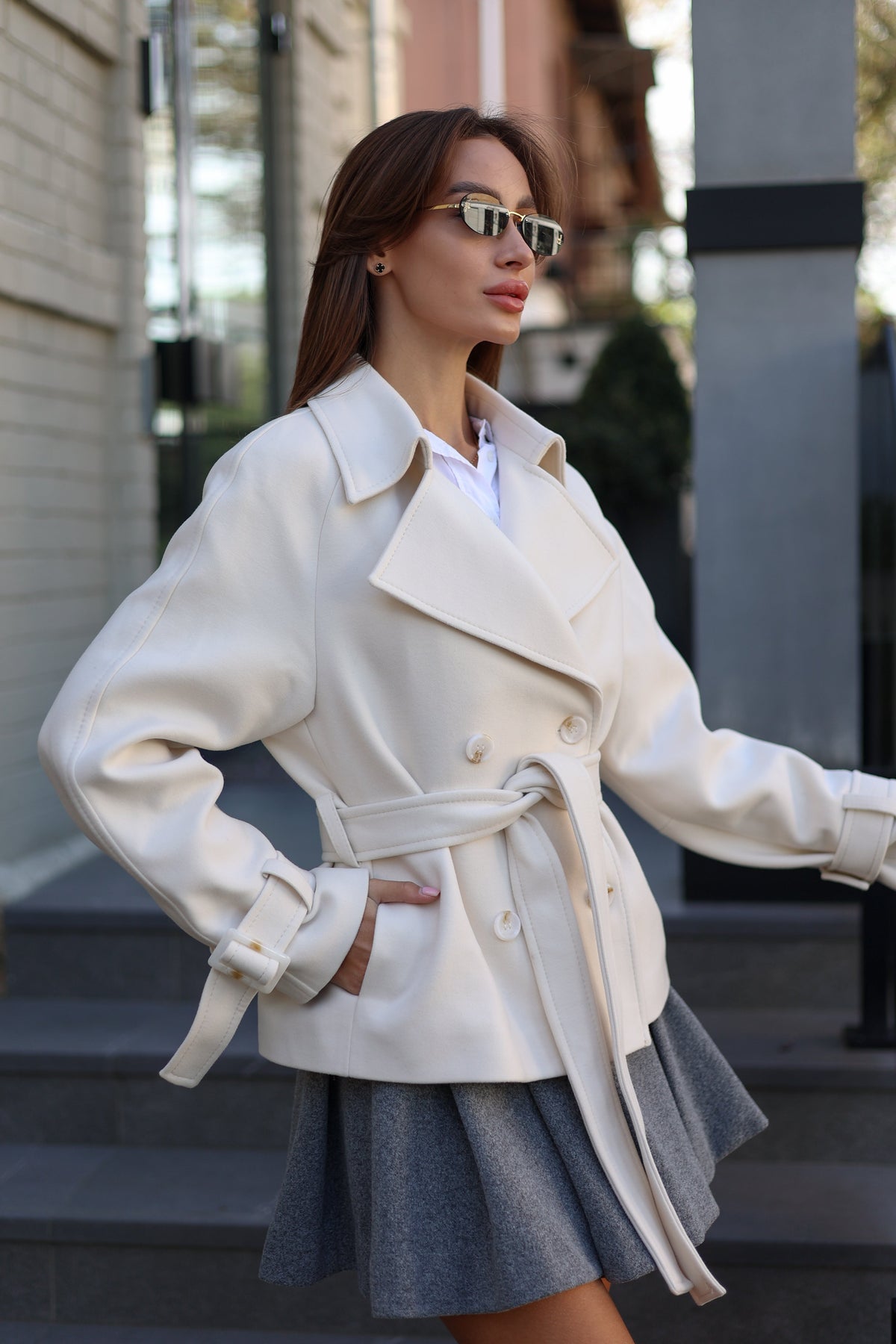 Megan Tailored Wool Blend Coat in Ivory