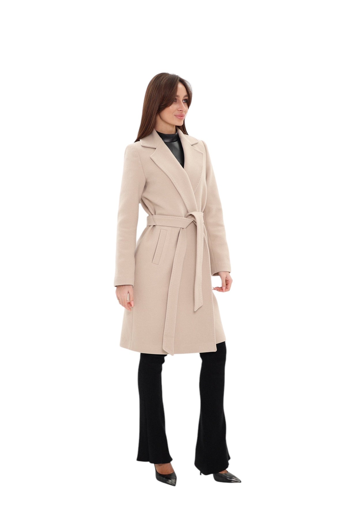 Windsor Classic Wraparound Cashmere Blend Overcoat in Nude