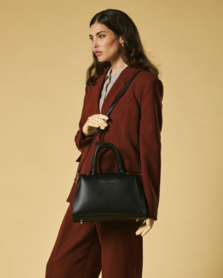 Zita (black) - Italian calf leather women's handbag (with shoulder strap) - Glamourous Grace