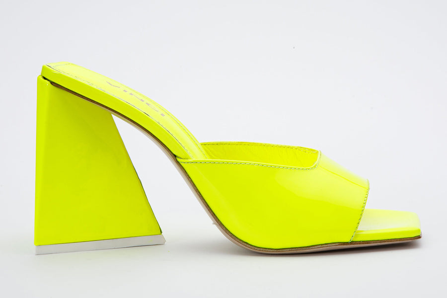 The Butterfly Block Heel Neon Yellow Patent Leather Sandal Final Sale! - Glamourous Grace