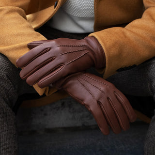 Lorenzo (brown) - Italian gloves made of American deerskin leather with cashmere lining - Glamourous Grace