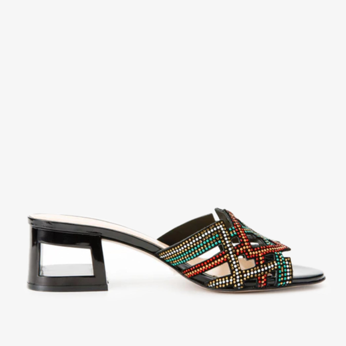The Palma Black Glitter Leather Block Heel Women Sandal - Glamourous Grace