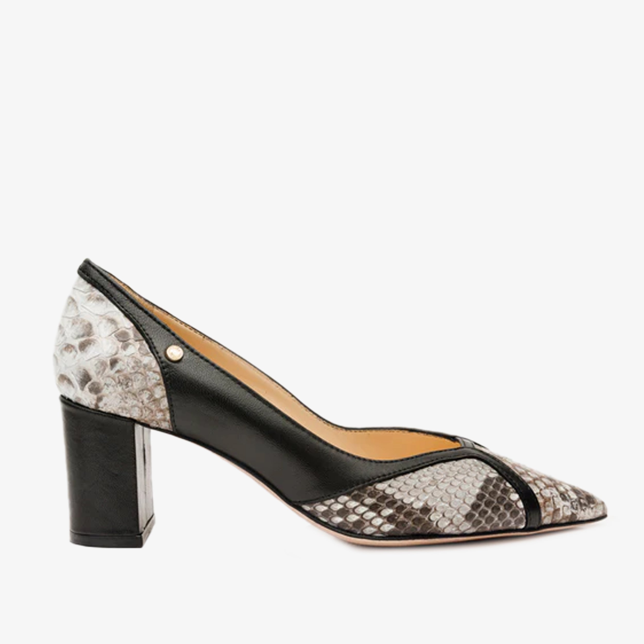 The Toskana Black & Natural Pythn Leather Block Heel Pump Women Shoe - Glamourous Grace
