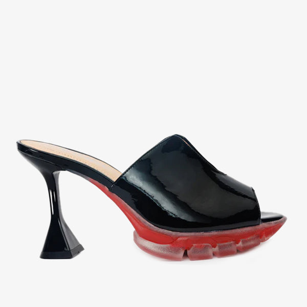 The Caratal Black Patent Leather Women Sandal - Glamourous Grace