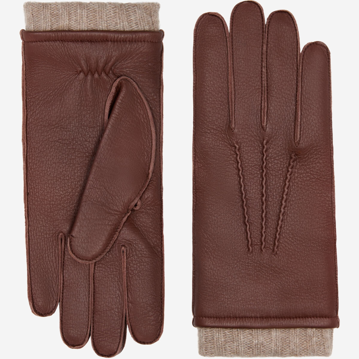 Vittoria (brown) - Italian gloves made of American deerskin leather with cashmere lining - Glamourous Grace