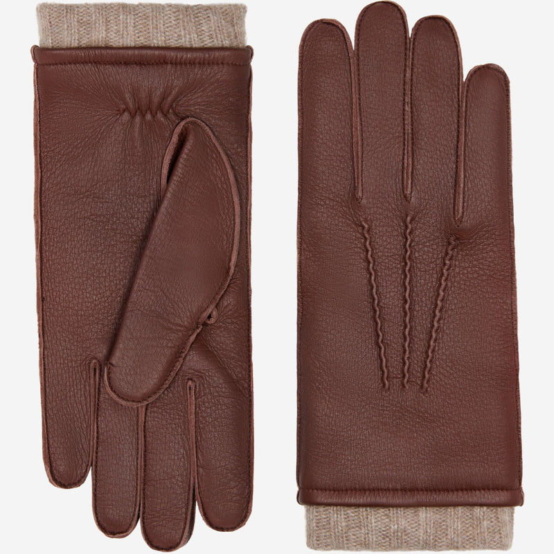 Vittoria (brown) - Italian gloves made of American deerskin leather with cashmere lining - Glamourous Grace
