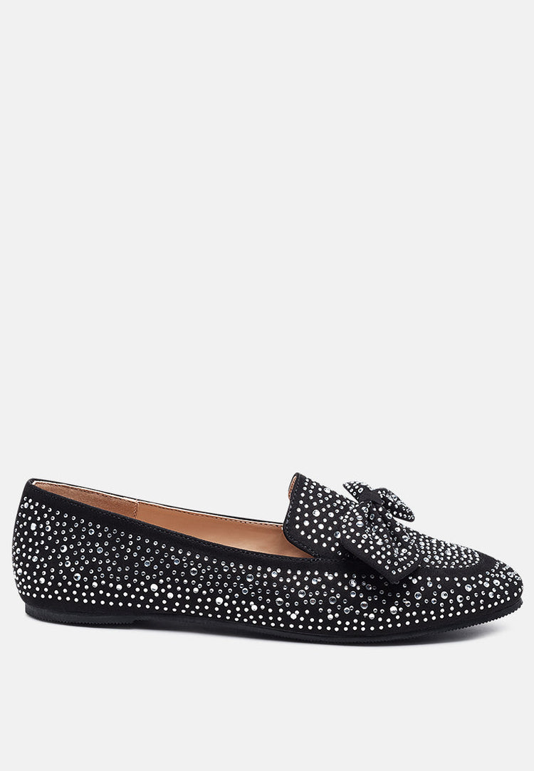 Dewdrops Embellished Casual Bow Loafers - Glamourous Grace
