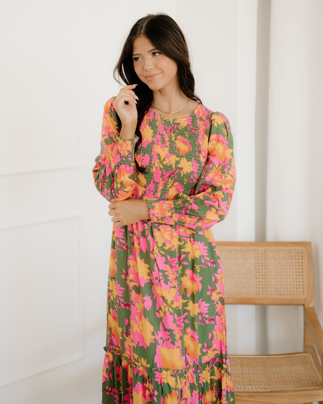 Tinsley Floral Puff Sleeve Smocked Bodice Frill Tiered Dress - Glamourous Grace