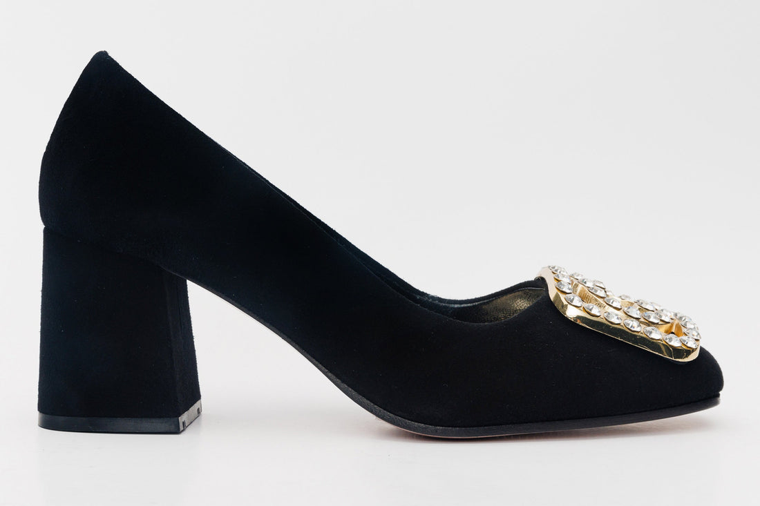The California Black Suede Leather Block Heel Pump Women Shoe - Glamourous Grace LLC