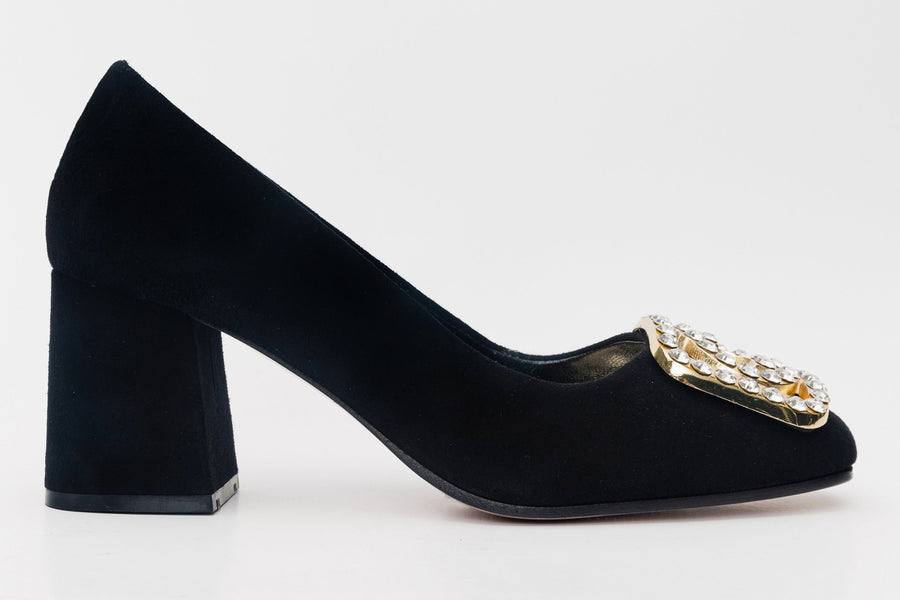 The California Black Suede Leather Block Heel Pump Women Shoe - Glamourous Grace