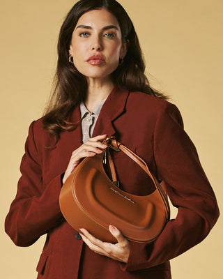 Ornella (cognac) - Italian calf leather women's crossbody bag (with shoulder strap) - Glamourous Grace