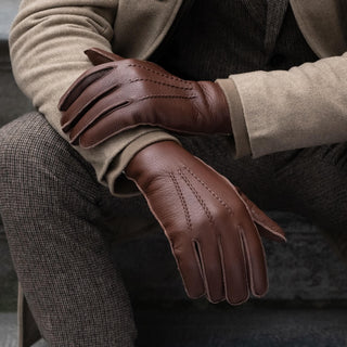 Diego (brown) - Italian gloves made of American deerskin leather with rabbit fur lining - Glamourous Grace