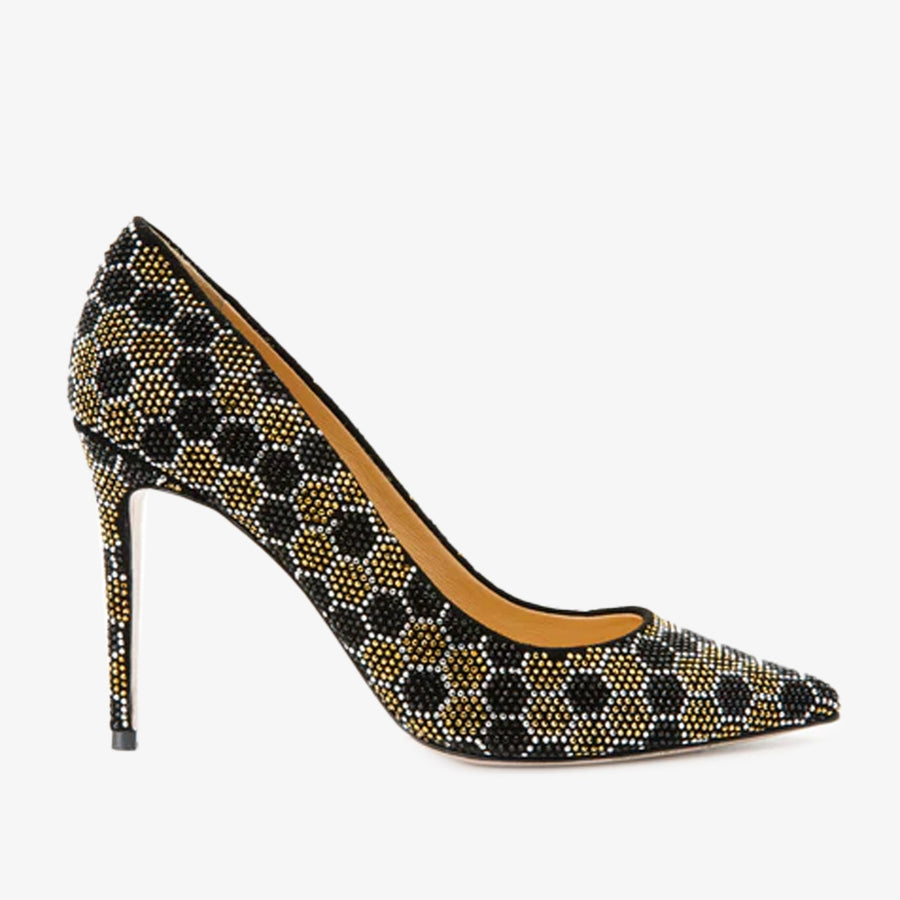 The Bolu Black & Gold Glitter Leather Pump Women Shoe - Glamourous Grace